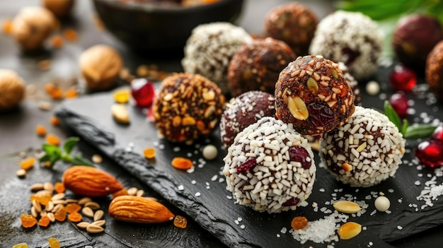 Homemade energy balls with nuts for portable travel snacks