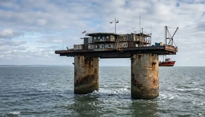 The offshore WWII platform of Sealand located off the coast of Suffolk, England.